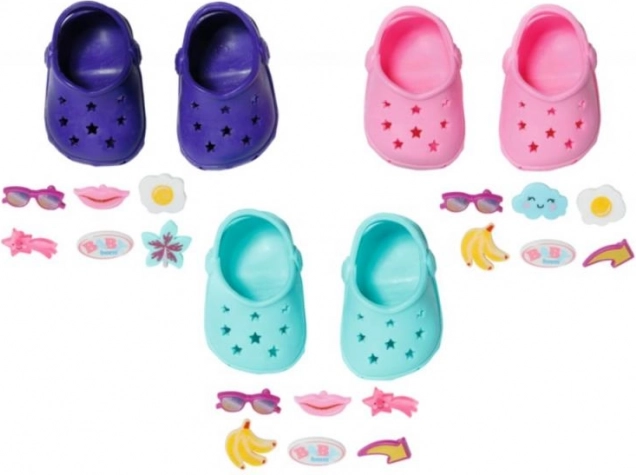 Sandales en caoutchouc BABY born pour poupée 43 cm – 3 couleurs avec badges amovibles