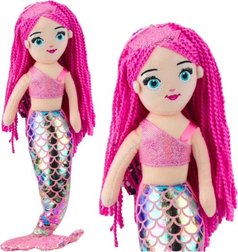 Poupée sirène en peluche avec queue holographique rose 48 cm