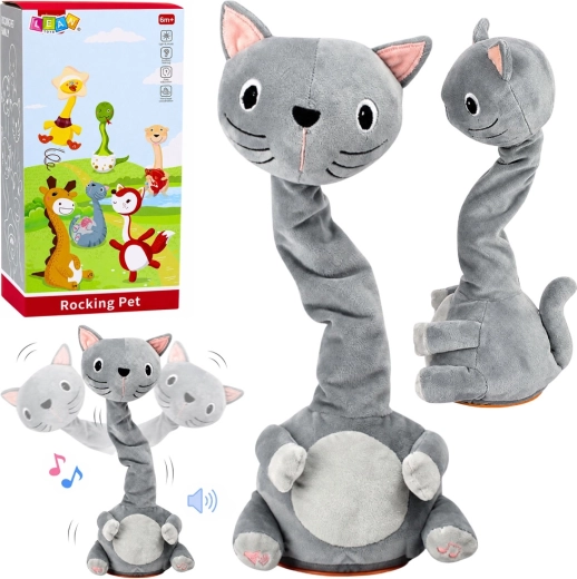 Chaton interactif en peluche dansant avec musique et sons, gris