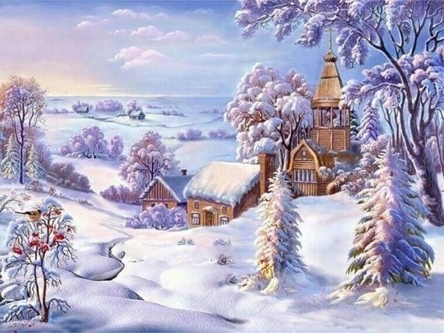 Norimpex Peinture par numéros Église sous la neige 40 × 50 cm