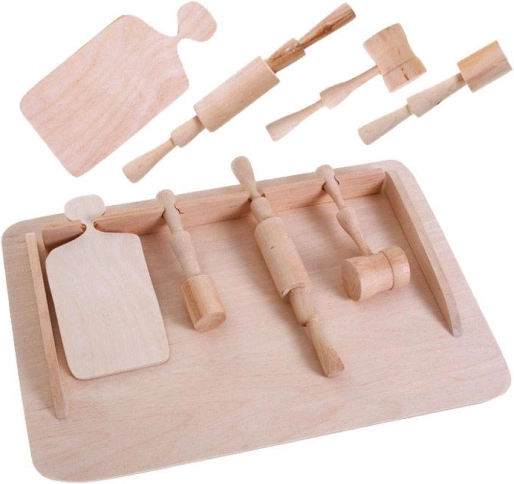 Planche à pâtisserie en bois avec ustensiles de cuisine pour enfants