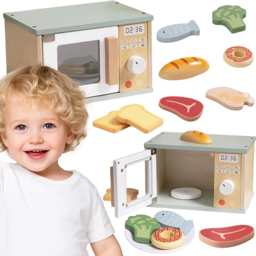 Four à micro-ondes en bois Tooky Toy avec aliments