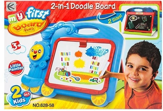 Tableau éducatif double face 2-en-1 pour craie et feutres bleu - 1 pièce
