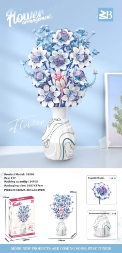 Kit de construction d’un bouquet de fleurs bleu et blanc dans un vase