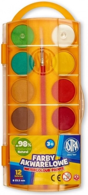 Aquarelles Astra, 12 couleurs, Ø 23,5 mm, avec pinceau