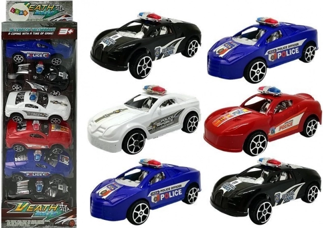 Set de petites voitures de police à inertie, 6 pièces