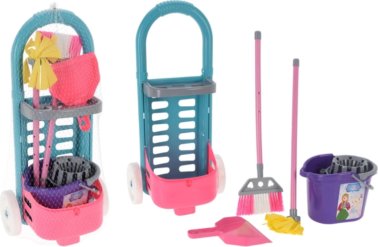 Set de nettoyage pour enfants avec chariot, 6 pièces en plastique