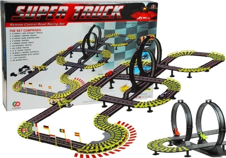 Circuit de course 12 mètres avec 2 voitures et adaptateur secteur