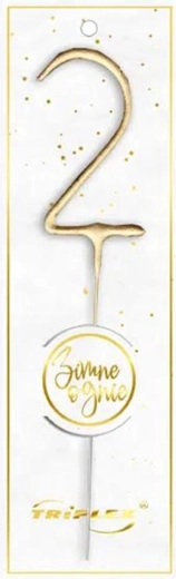 Cierge magique chiffre 2, 16,5 cm, doré
