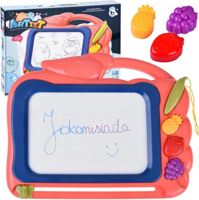 tableau à dessin magnétique avec pantographe et tampons en forme de fruits