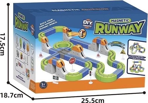 Circuit de course magnétique coloré avec train, 123 pièces