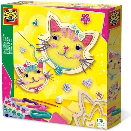 SES – Kit créatif de broderie sur tulle avec chats