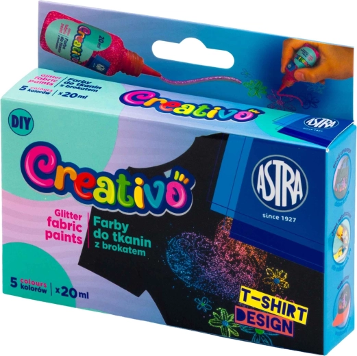 Peintures pailletées pour textile 5×20 ml ASTRA CREATIVO