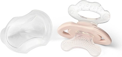 BABYONO anneau de dentition en silicone en forme de tétine avec capuchon, sans BPA, beige, 3m+