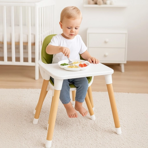 3-en-1 : chaise haute, chaise basse et ensemble avec table