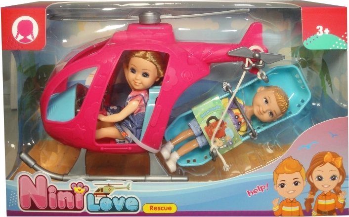 Poupée dans un hélicoptère de secours avec brancard et patient