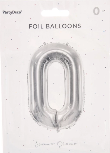 Ballon en aluminium chiffre 0 argenté 86 cm