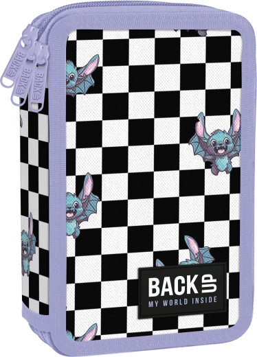 Trousse scolaire à 3 compartiments avec équipement BackUP – chauves-souris et damier