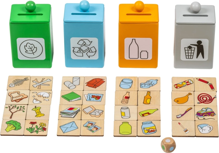 Cartes illustrées et dé pour plusieurs variantes de jeu
