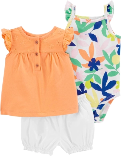Ensemble 3 pièces Carter’s pour fille Orange Flower (body, t-shirt et short) 9 m