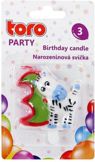 Bougie d’anniversaire chiffre 3 avec petit cheval TORO, à piquer, 5 cm