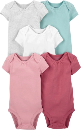 Lot de 5 bodies bébé fille Carter’s en coton à manches courtes, taille 56