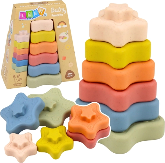Tour empilable sensorielle étoiles, pièces en silicone souple, 6 niveaux