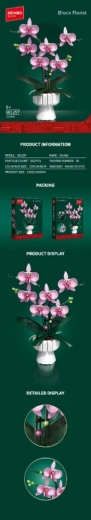 Kit de construction d'orchidée rose en pot, 562 pièces