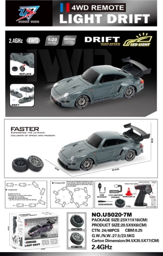 Voiture drift R/C 1:20 avec lumières, verte