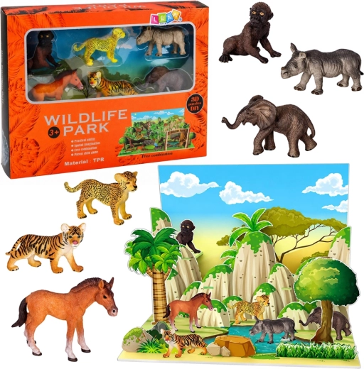 Ensemble de figurines d’animaux sauvages avec parc 3D (6 pièces)