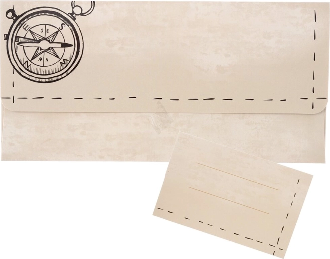 Enveloppe en papier avec motif boussole et carte insérée