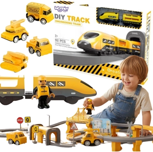 Circuit de train électrique Woopie avec équipe de construction, 92 pièces