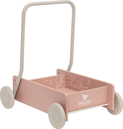 Chariot de marche en bois rose Micki avec chariot pour enfants