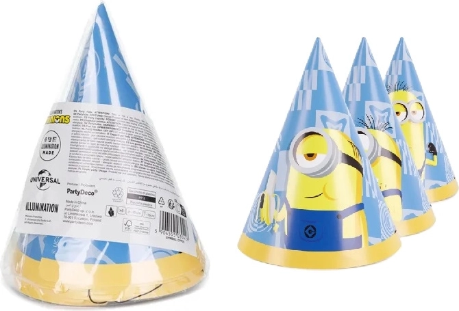 Chapeaux de fête en papier Minions 16 cm, 6 pcs