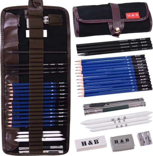 Kit de croquis et de dessin H&B dans étui (25 pièces)