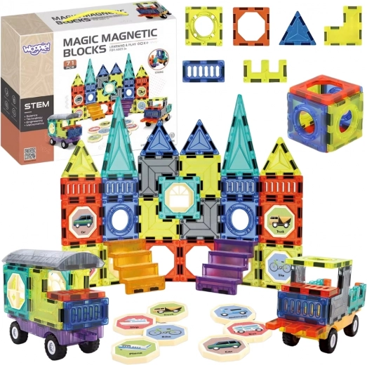 Woopie blocs de construction magnétiques 3D – château et véhicules, 71 pièces