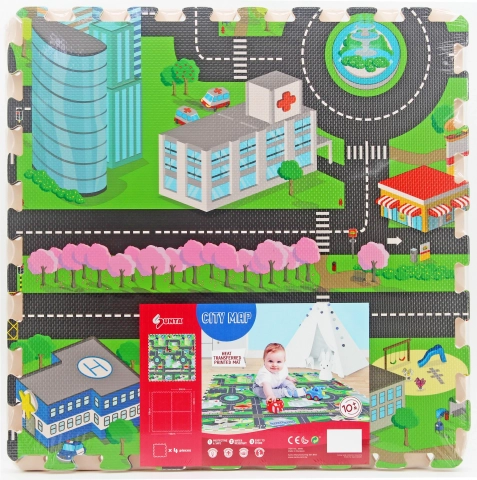 Puzzle en mousse souple ville pour sol 118 × 118 cm