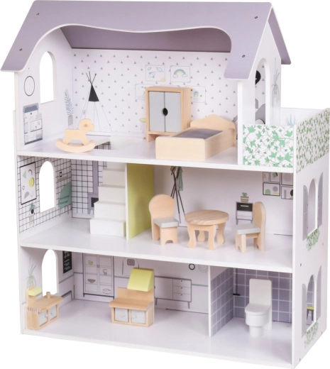 Maison de poupées en bois rose montessori baby mix