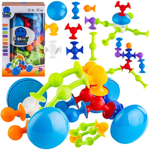 Kit de construction XXL en silicone à ventouses avec visages amusants (76 pcs)