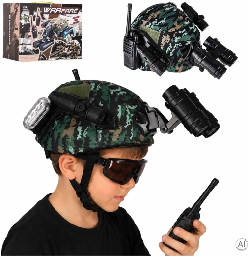 Casque militaire pour enfant avec talkies-walkies, télescope et accessoires