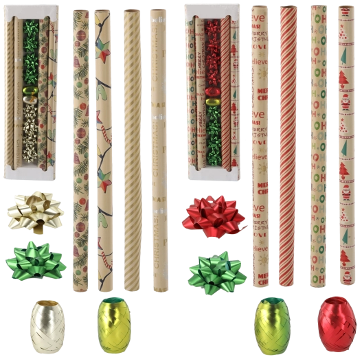 Coffret cadeau de Noël Kraft mix de motifs 70 × 200 cm