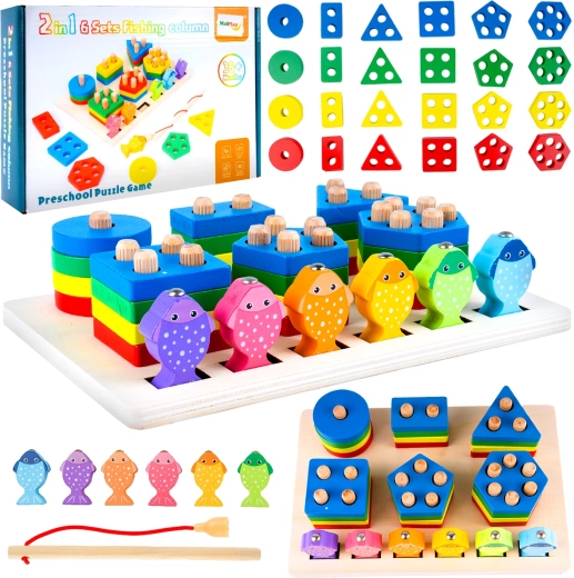 Jeu en bois de pêche aux poissons – trieuse de formes