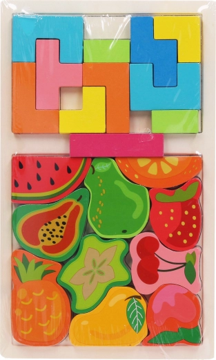 Puzzle d'encastrement en bois formes et fruits 17 × 28 cm