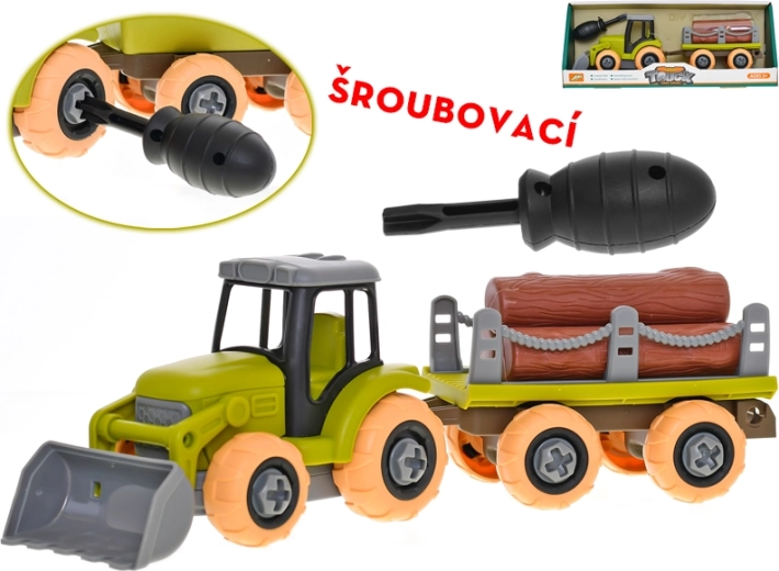 Tracteur à visser avec remorque et rondins 28 cm