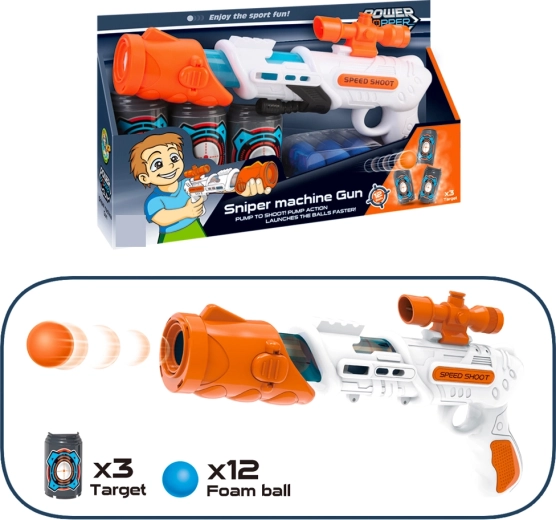 Pistolet à balles en mousse 34 cm avec cibles et 12 projectiles