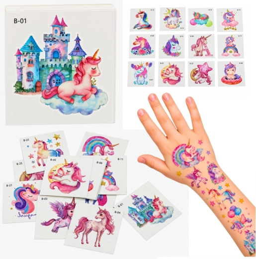 Tatouages temporaires pour enfants avec licornes, 25 pièces
