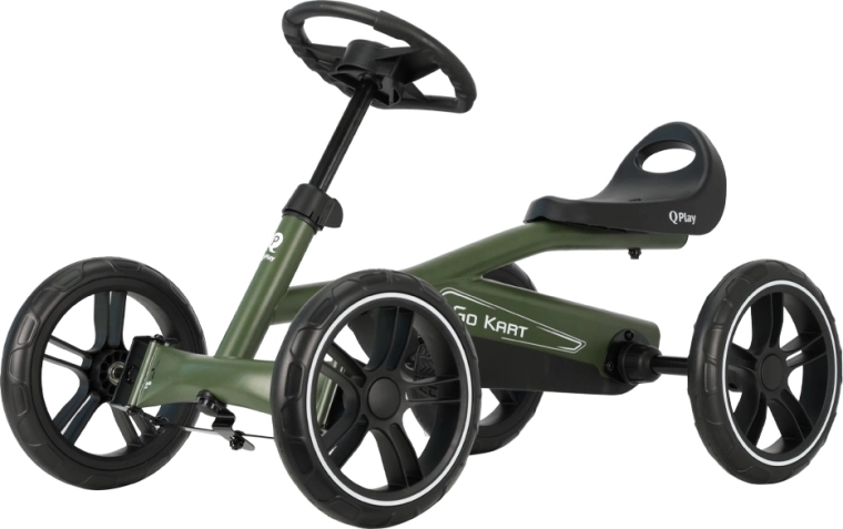 Qplay kart à pédales (go-kart) vert armée pour enfants dès 3 ans