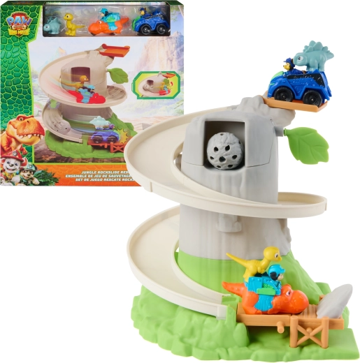 Spin Master Paw Patrol : The Dino Movie Jungle Rockslide Rescue – circuit de sauvetage avec véhicules et dinosaures