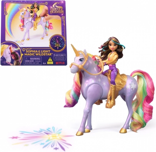 Sophia et Wildstar de l'Académie des Licornes avec lumière magique