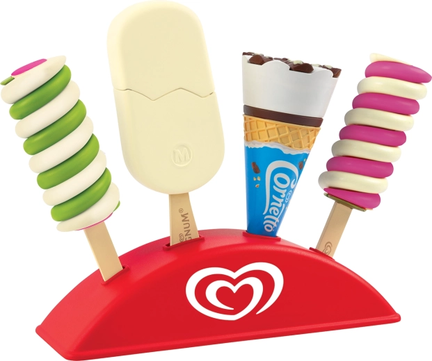 Présentoir rouge comme dans une vraie boutique de glaces